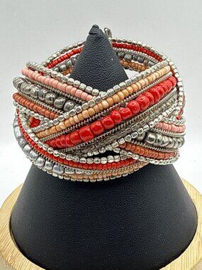 Boho Beaded Wrap Bracelet With Silver Tone Accents Adjustable Fit Multicolor
